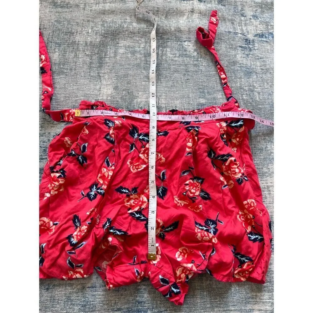 Justice Red Pink Floral Rose Shorts w Attached Belt Size 14 / 16